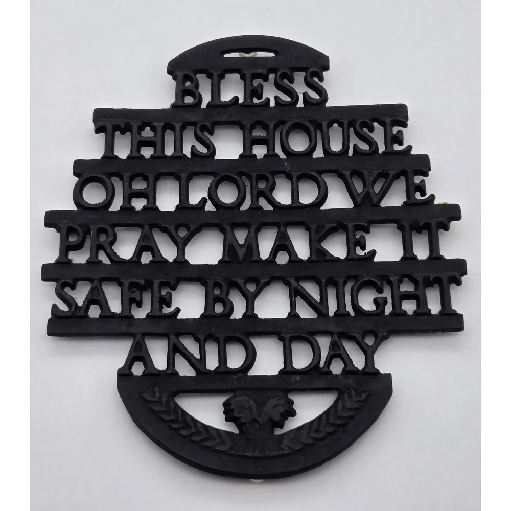 Cast Iron Trivet Bless This House Prayer‎ Vintage Kitchen Wall Decor